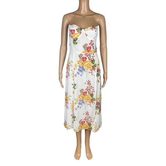 Reformation White Floral Bouquet Crepe Midi Dress 100% Viscose Size 8 - Picture 10 of 10